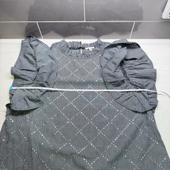 JODIFL Black / White Stripe Ruffled Sleeveless Blouse with sparkle design - Picture 15 of 16